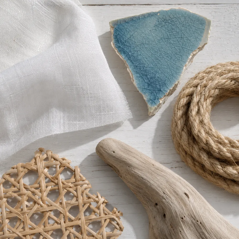 Coastal interior — furnishing and material palette