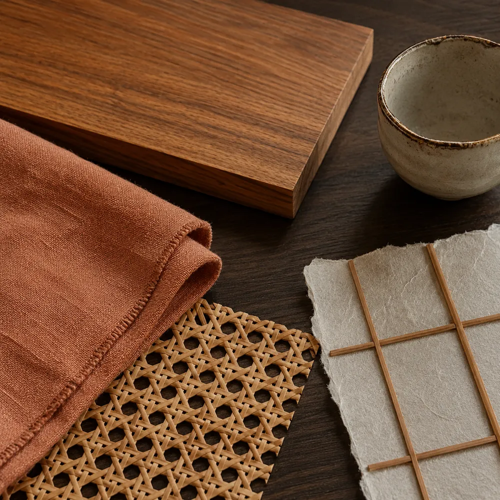 Japandi interior — furnishing and material palette